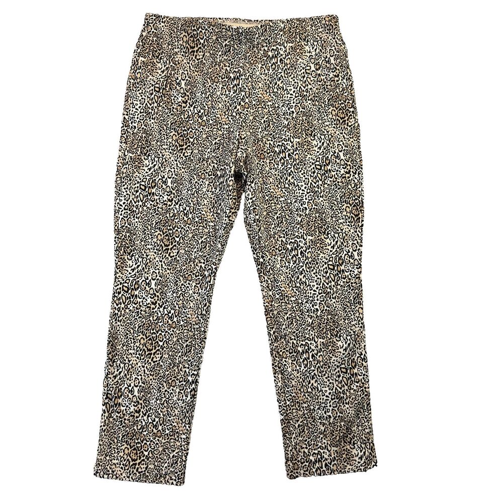 Chicos Pants Womens 2 US 12 Brown Animal Print Thick Waistband Stretch Career